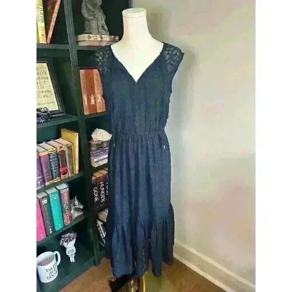 Beautiful Tommy Hilfiger Women's Navy Blue Chiffon Flounce Dress Size 4